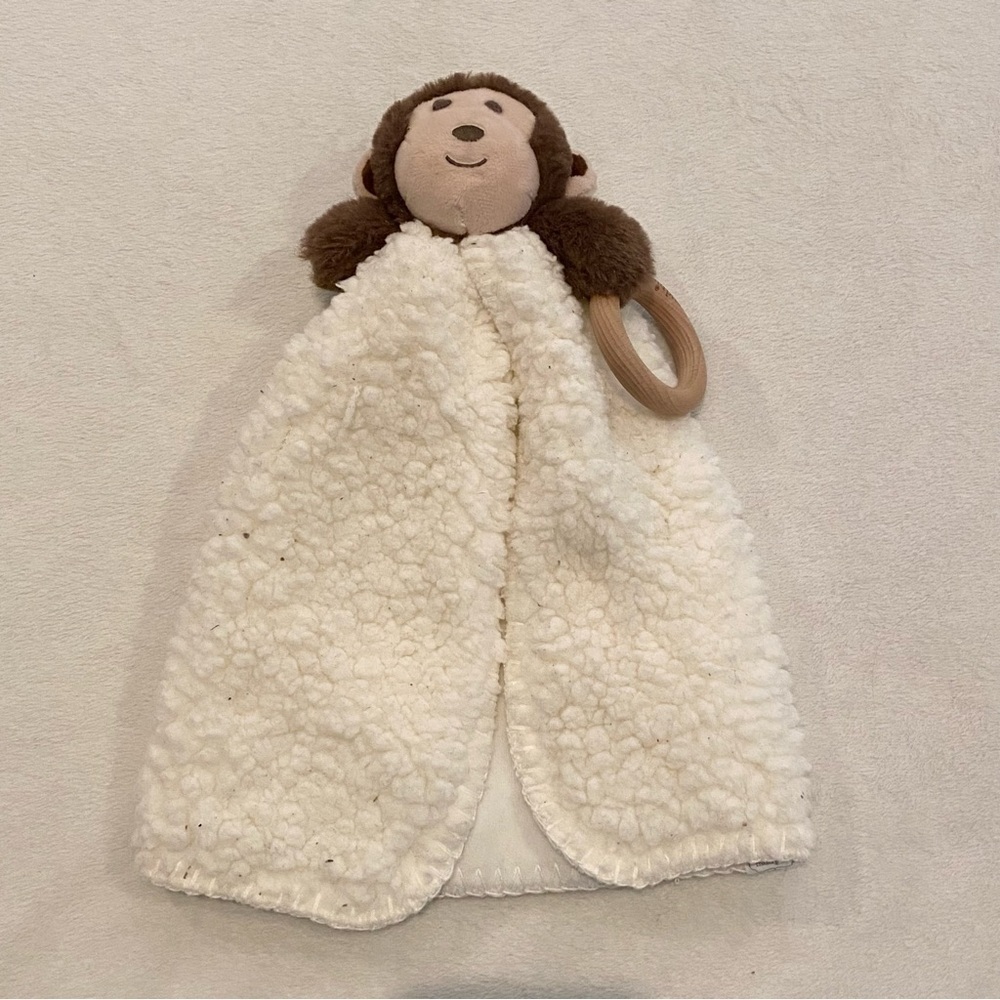 Mud Pie Monkey Sherpa Security Blanket Lovey Lovie Teether Brown White Soft Toy